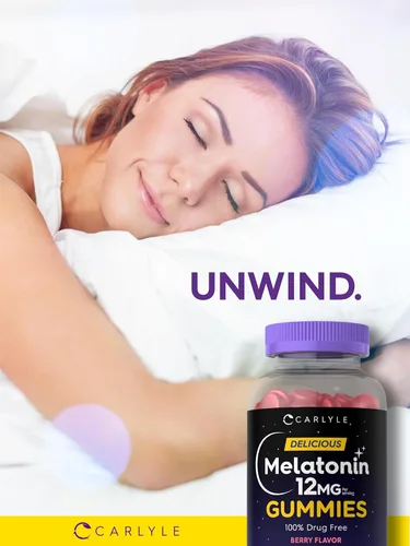 Vista 7 de Gominolas de melatonina Carlyle 12mg 100 unidades Sabor a bayas Suplemento vegano Sin OMG, sin gluten