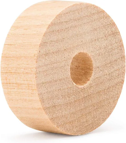 Vista 3 de Ruedas de madera maciza de 1 pulgada de diámetro para manualidades, agujero de 1/4 de pulgada, grosor de 3/8 de pulgada, paquete de 12 mini ruedas
