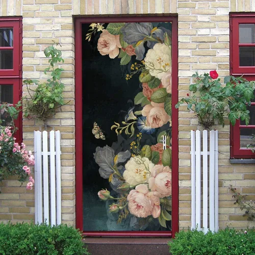 Vista 26 de Adhesivos 3D para puerta, murales para despegar y pegar, diseño de flores, autoadhesivas, removibles, de PVC, impermeable, póster para dormitorio