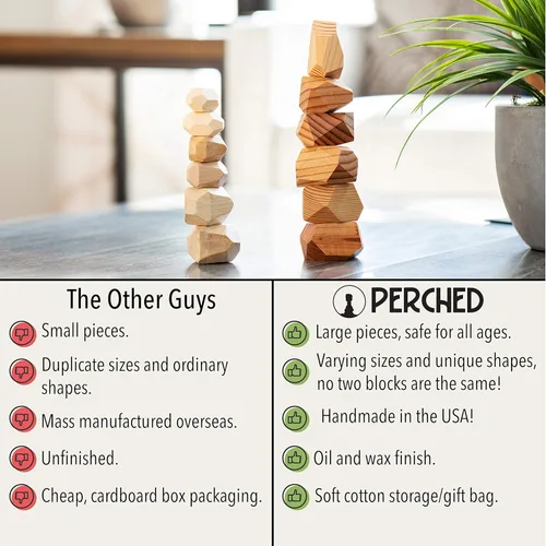 Vista 5 de PERCHED Rocas apilables de pino natural, bloques de madera grandes, juego de rompecabezas Montessori, juguetes para niños pequeños para aula, juego