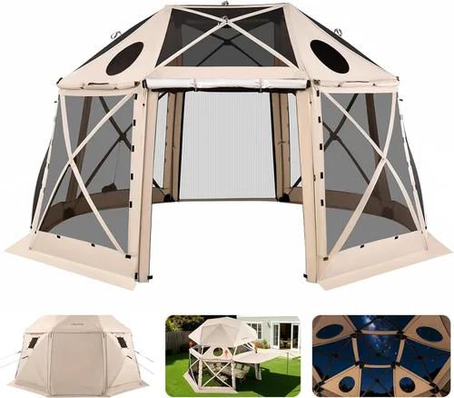 Vista 22 de Vevor Tienda de campaña desplegable con mosquitero, toldo de 4 lados, refugio solar, 4 paños para viento extraíbles para privacidad, ventanas