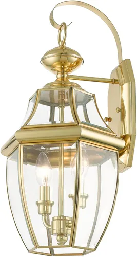 Vista 6 de Livex Lighting 2251-02 Monterey - Farol de pared de latón macizo con 2 luces para exteriores con acabado de latón pulido y vidrio biselado