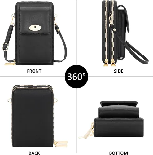 Vista 6 de Kukoo Bolsa cruzada para mujer tamaño pequeño para teléfono celular con ranuras para tarjetas de crédito