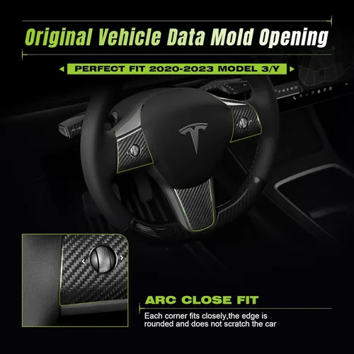 Vista 4 de Funda de Tapacubos de Volante 3 Piezas para Modelo 3&Y 2017-2023, 3K Fibra de Carbono Seca Toray Accesorios Interiores Compatibles con Tesla