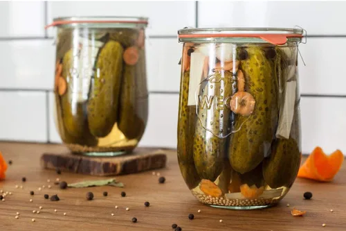 Vista 4 de Weck - Tarros de vidrio grandes para masa madre - Tarro de inicio con tapa de vidrio - Tarro de tulipanes con boca ancha - Tarros Weck de 1 litro