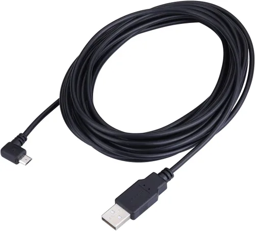 Vista 2 de Cable de alimentación USB 2.0 A a Micro B, cable de alimentación USB de 90 grados, ángulo izquierdo con 5 clips de cableado para Garmin Dash Cam 55