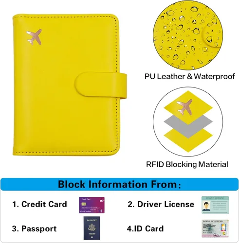 Vista 3 de Melsbrinna Funda de cuero prémium para pasaporte, impermeable, con bloqueo RFID, cartera de viaje con soporte para bolígrafo, bonito libro