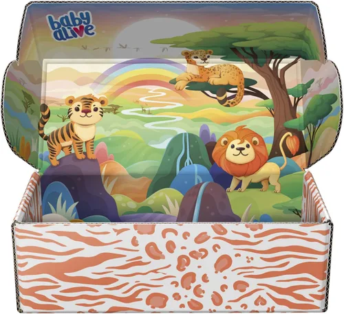 Vista 3 de Baby Alive Muñeca Rainbow Wildcats, leopardo, accesorios, bebidas, húmedas, juguete de leopardo para niños a partir de 3 años, cabello rubio