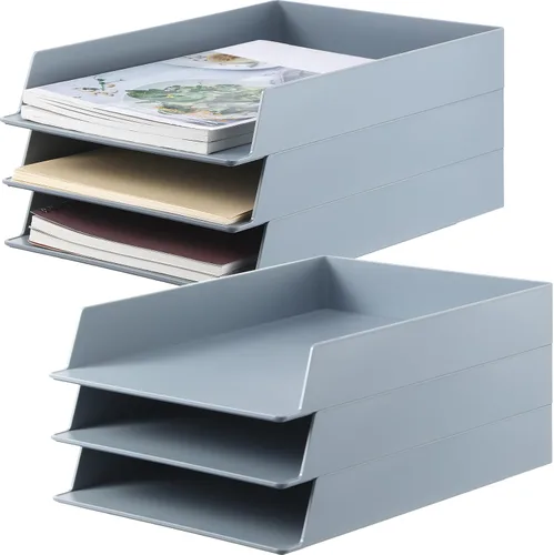Vista 10 de Wenqik 6 bandejas de papel apilables rectangulares de plástico para escritorio, organizador de archivos de documentos, cartas de almacenamiento