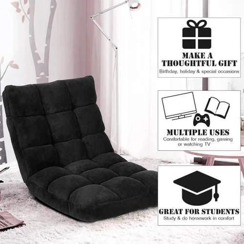 Vista 8 de KOMFOTT Silla de suelo ajustable de 14 posiciones con soporte trasero, sofá plegable acolchado para juegos para lectura, meditación, sala de estar