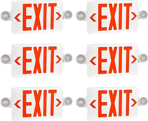 Vista 11 de OSTEK Señal de salida LED rojo con luces de emergencia, dos luces LED de salida de emergencia de cabeza ajustable con batería de respaldo, lámpara