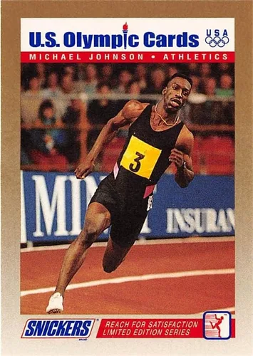 Autograph Warehouse 675657 Michael Johnson 1992 Snickers USA Olympic No.7 Track Field Athlete Baylor Bears Trading Card