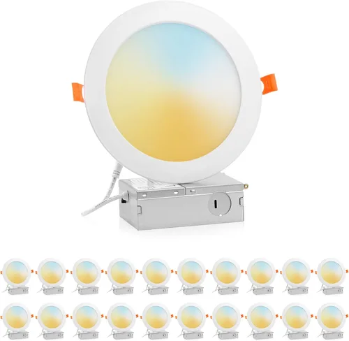 Vista 9 de Paquete de 8 luces LED empotrables de 13 cm para techo 7CCT para cocina, luz de techo delgada sin lata IC para baño, 10 W regulable 800 LM