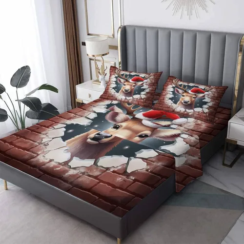 Vista 9 de Juego de sábanas tamaño individual: sábanas de Navidad, sábanas y fundas de almohada, microfibra suave, bolsillo profundo y sin arrugas, 1 sábana