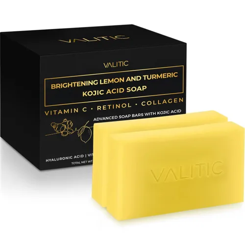 VALITIC Jabón de Ácido Kójico de Limón y Cúrcuma Brillante con Vitamina C, Retinol, Colágeno - Complejo Japonés Original Infundido con Ácido