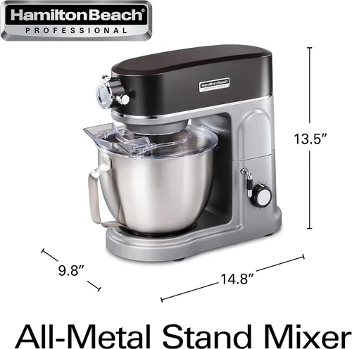 Vista 15 de Hamilton Beach Professional Batidora de Pie Totalmente Metálica con Hub de Accesorios Especializados, Tazón de 5 Cuartos, 12 Velocidades, Incluye