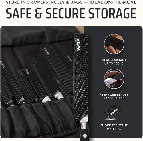 Vista 5 de Asaya Protectores profesionales para filos de cuchillo, dos fundas universales para cuchillos Streak, 6 x 1 pulgada, extra resistente, plástico ABS
