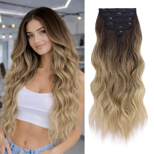 Vista 39 de NAYOO Extensiones de clip para cabello de 20 pulgadas para mujer, cabello ondulado y rizado de cobre rojo, extensiones de cabello sintético