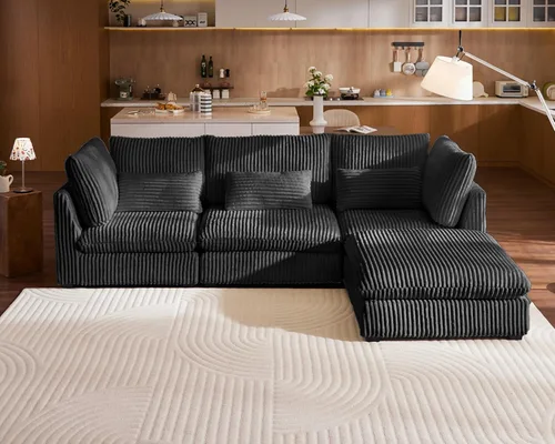 Vista 29 de Sofá modular de gran tamaño, sofá modular de pana extra profundo con diván otomano, sofás de felpilla esponjosa en forma de L para sala de estar