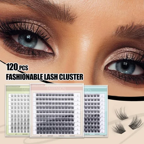 Vista 8 de Extensiones de Pestañas DIY Racimos de Pestañas 120 Racimos Pestañas Postizas Efecto 3D Pestañas Individuales Naturales Juego en Casa Kit