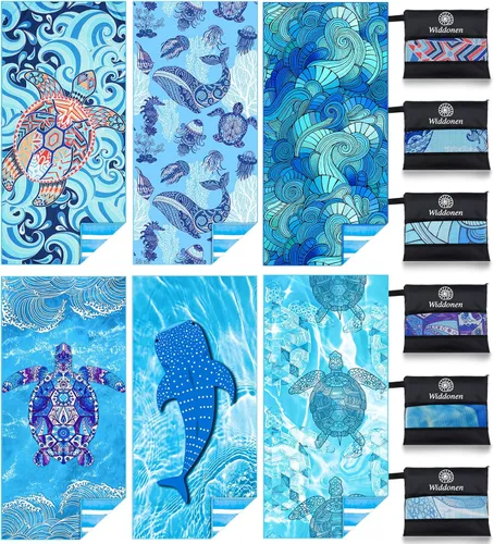 Vista 27 de Toalla de playa ligera de microfibra sin arena, de secado rápido, absorbente, toallas delgadas compactas para natación, piscina, camping, accesorios