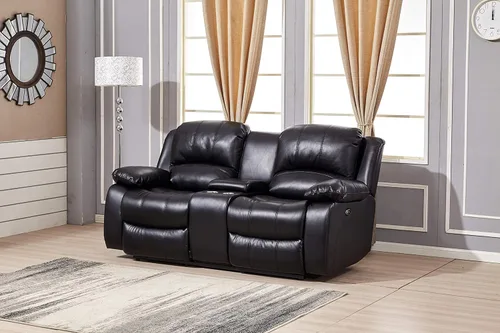 Vista 14 de Betsy Furniture Juego de sala de estar de cuero regenerado reclinable eléctrico (negro, sofá)
