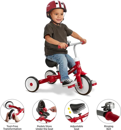 Vista 2 de Radio Flyer Trike de triple juego, para edades de 1 a 3 años, bicicleta de triciclo o equilibrio 3 en 1, transformación sin herramientas, asiento