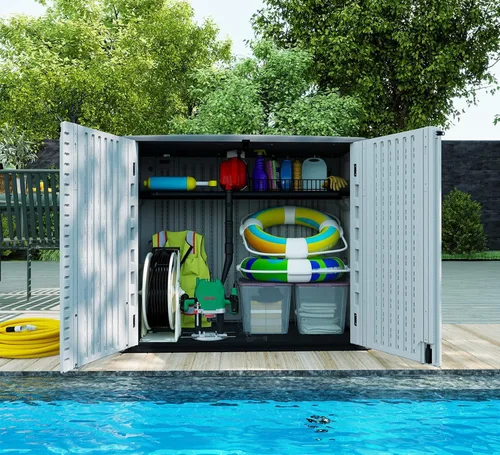 Vista 7 de HOMSPARK Cobertizo de Almacenamiento Resistente a la Intemperie, Armario de Almacenamiento Multiusos para Exteriores para Patios y Jardines