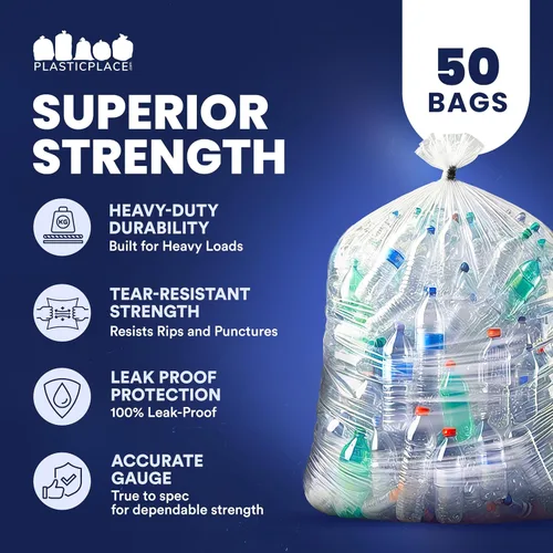 Vista 12 de Bolsas de basura con capacidad de 65 galones, 50 bolsas por caja, Transparente