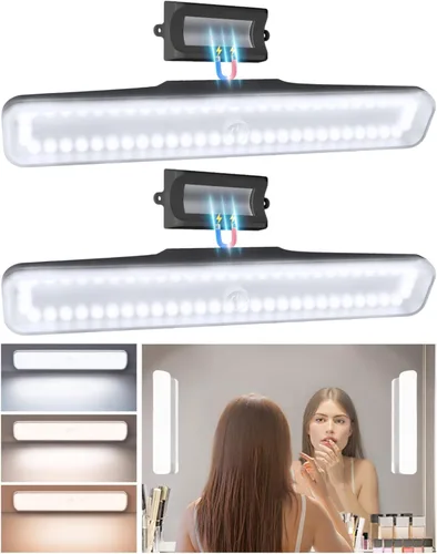 Vista 14 de EZVALO Paquete de 2 Luces de Maquillaje Inalámbricas, Luces de Tocador Recargables para Espejo con 3 Modos de Color, Atenuación Continua, Control