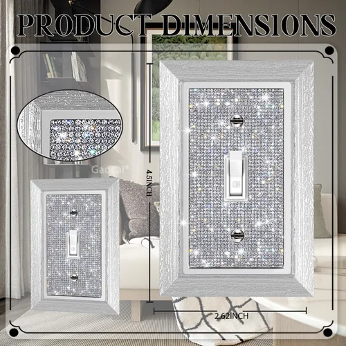 Vista 2 de Gaocai 1 pieza Placas de pared con diamantes de imitación brillantes Cubierta de interruptor de luz Placa decorativa de pared con palanca única