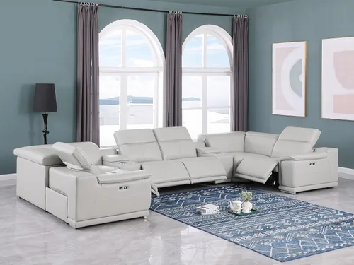 Vista 214 de BlackJack Furniture Venice - Sofá modular de cuero italiano de grano superior de 5 piezas con 3 reclinables eléctricos, reposacabezas ajustable