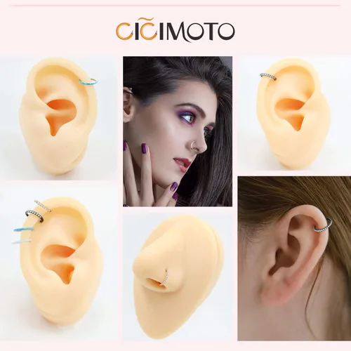 Vista 6 de CICIMOTO Piercing de aro de cartílago de acero quirúrgico de 16G y 20G CZ Metal circonita cúbica