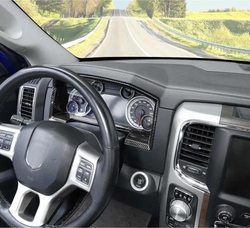 Vista 5 de Jimen Compatible con Dodge Ram 2010-2017, panel de instrumentos de consola central superposición cubierta de tablero (fibra de carbono)