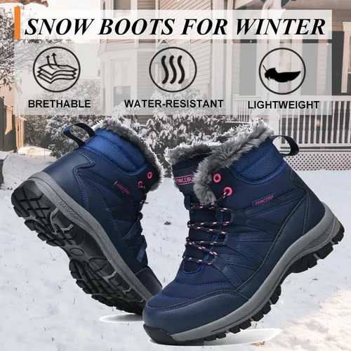 Vista 3 de Moodeng Botas de invierno para mujer, botas de nieve cálidas, resistentes al agua, antideslizantes, ligeras, con cordones