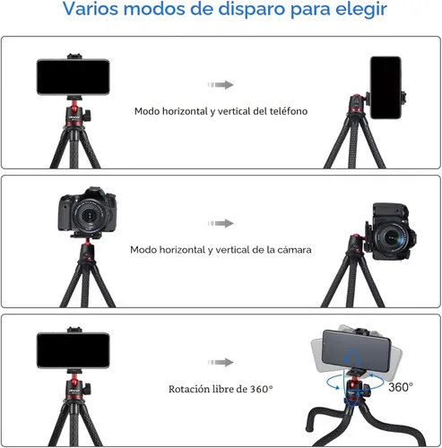 Vista 5 de ULANZI Trípode para cámara, mini soporte flexible con soporte oculto para teléfono con soporte de zapata fría, tornillo de 1/4 pulgadas f brazo