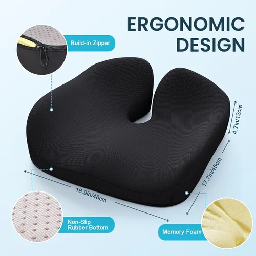 Vista 2 de Benazcap Cojín de asiento de espuma viscoelástica para silla de oficina, cojines ergonómicos para aliviar el dolor de coxis, ciática y respaldo