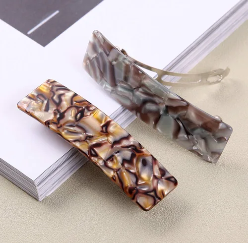 Vista 5 de 2 pasadores para el cabello, diseño francés, de celuloide, rectangulares, para mujer, 2