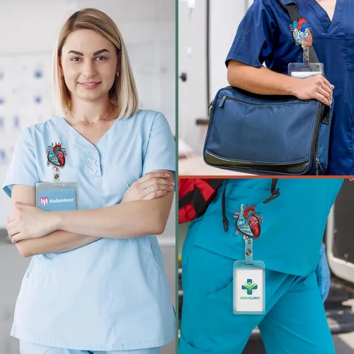 Vista 9 de Carrete de insignia de enfermera, soporte de carrete de insignia de corazón con 10 calcomanías de enfermería, carretes de insignia de enfermería