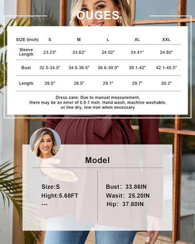 Vista 7 de OUGES Túnicas de maternidad para mujer, camisas de manga larga, cuello en V, ropa de maternidad de enfermería, blusa casual de embarazo
