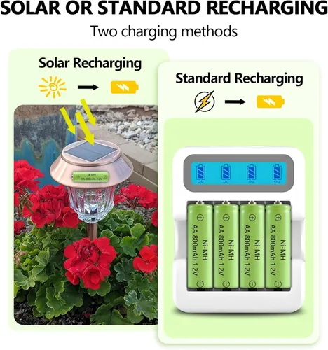 Vista 5 de JINTION Ni-MH AA Baterías recargables, doble A 1.2V 800mAh batería precargada para jardín al aire libre luces solares