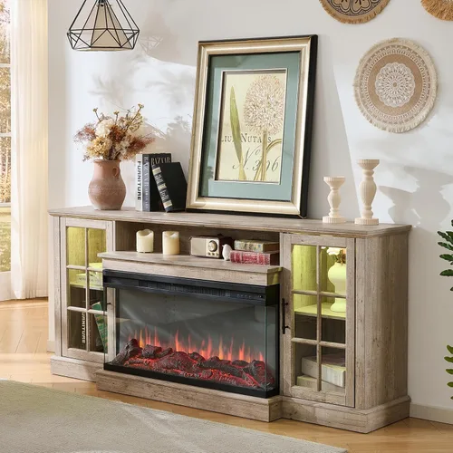 Vista 21 de ROCKPOINT Soporte de TV de 70 pulgadas con almacenamiento, consola multimedia, centro de entretenimiento, blanco