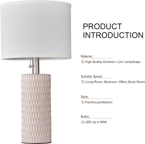 Vista 9 de Reaketon Juego de 2 lámparas de mesa para sala de estar, lámparas de mesa de cerámica para dormitorio, lámparas modernas de 20 pulgadas para mesitas
