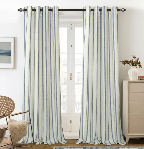 Vista 75 de DriftAway Cortinas opacas de mezcla de lino de 84 pulgadas de largo para dormitorio, cortinas de lino con estampado de rayas verticales