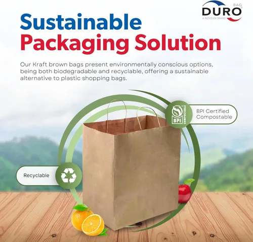 Vista 7 de Duro ID # 87490 Bistro – Bolsa de compra 60# papel kraft natural, 250 unidades 10 x 6,75 X 12 pulgadas