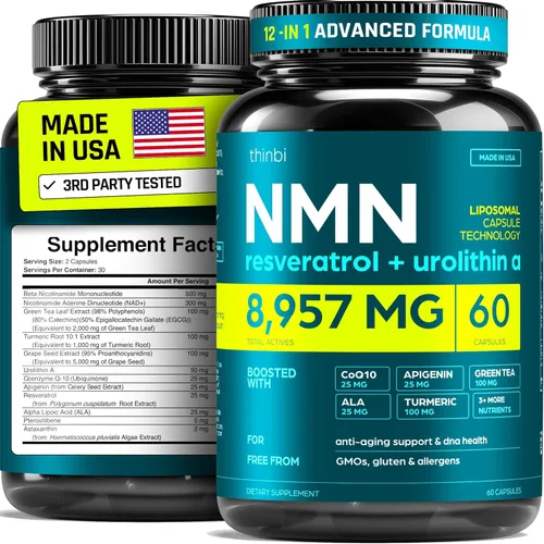 Suplemento NMN de 8957 mg con NAD+ real, no solo un refuerzo | Urolitina A, resveratrol, CoQ10, ácido alfa lipoico, extracto de té verde |