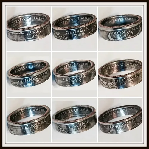 Vista 3 de Anillos de moneda de cuarto reales de EE. UU. De los años 1965 a 2024 y de todos los estados. ENVÍO GRATIS