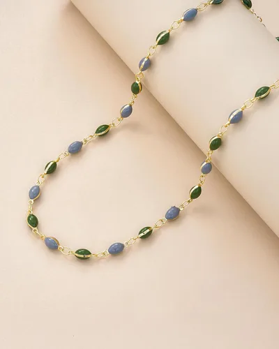 Vista 4 de Gargantilla de cuentas esmaltadas doradas, azul y verde, totalmente ajustable, para mujer, collar de acrílico con cuentas de colores, tenis