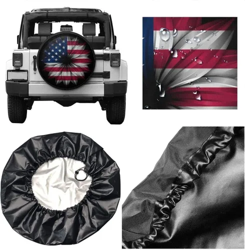 Vista 6 de Cubierta de neumático de repuesto personalizada, fundas universales para ruedas, añade tu propia imagen de texto para Jeep, remolque, caravana, SUV