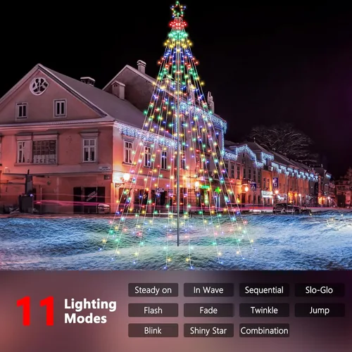 Vista 5 de Tira de luces de estrella para exteriores, juego de poste con control remoto, múltiples modos de iluminación, temporizador y función impermeable